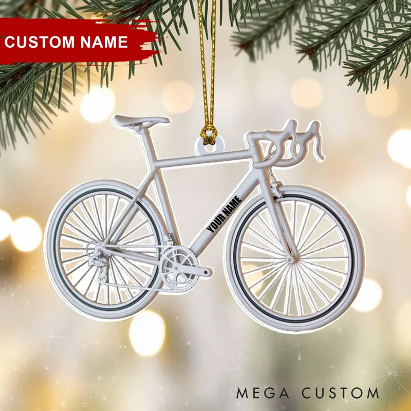 Personalized Bicycle Flat 2D Acrylic Christmas Ornament Tree Hanging Decor Cycling Ornament Gift for Cyclists and Bike Lovers