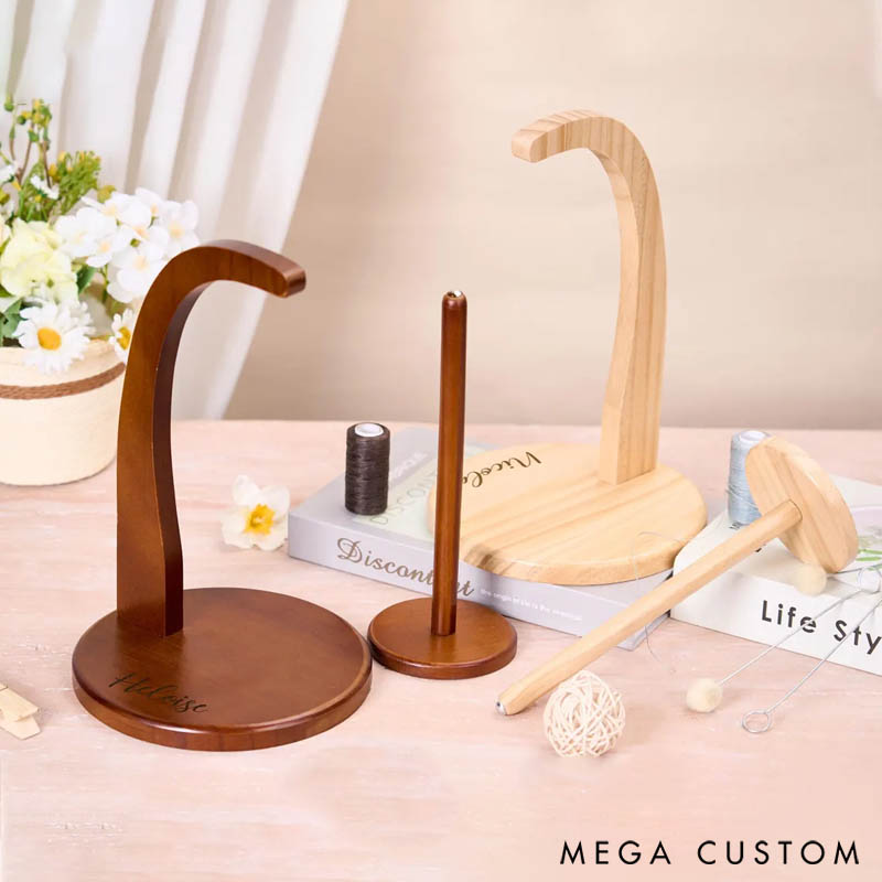Personalized Magnetic Yarn Ball Holder Wooden Yarn Feeder for Knitting Crochet Rotating Wood Yarn Stand Gift for Knitters Crocheters
