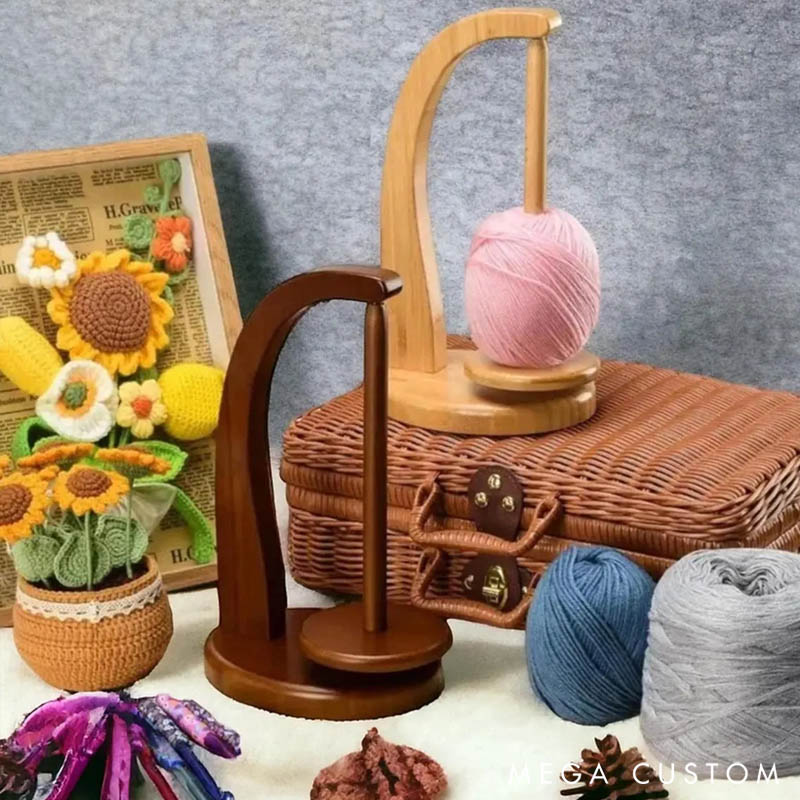 Personalized Magnetic Yarn Ball Holder Wooden Yarn Feeder for Knitting Crochet Rotating Wood Yarn Stand Gift for Knitters Crocheters Knitting Lovers