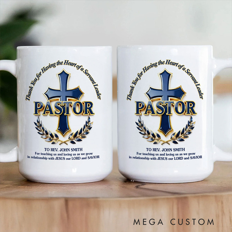Personalized Crown of Service Ceramic Mug with Name Religious Gift Appreciation Gift for Pastor