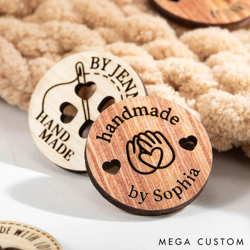 Personalized Handmade with Love Wooden Buttons Set of 10 Clothing Labels Gift for Mother Grandma Knitting Crocheting Lovers