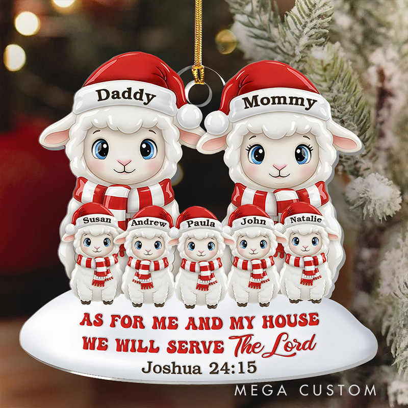Personalized as for me and My House we will Serve the Lord Sheep Acrylic Ornament with Name Religious Gift for Christian Family