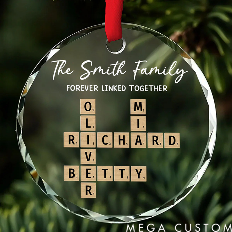 Family Hearts Forever Linked Together Personalized Custom Glass Ornament