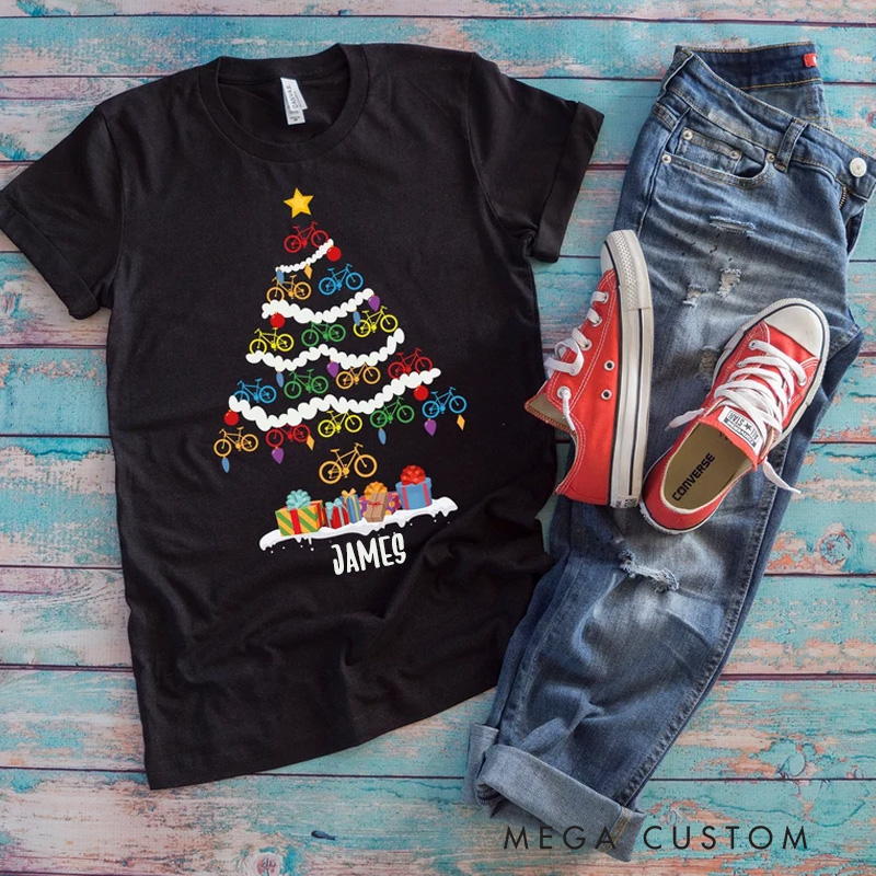 Personalized Cycling Classic T-shirt Christmas Bicycle Shirt Bicycle Xmas Ornaments Gift