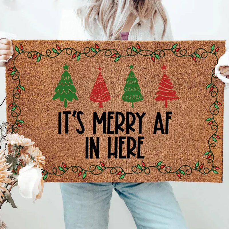 Personalized It’s Merry AF in Here Welcome Mat Funny Christmas Doormat Holiday Entry Rug Festive Xmas Decor Unique Housewarming Gift Xmas Doormat