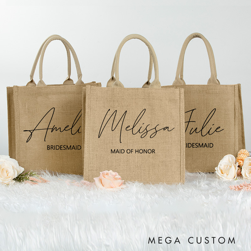 Personalized Bridesmaid Burlap Tote Bags Custom Beach Jute Bag Bridesmaid Proposal Bag Bachelorette Party Favors