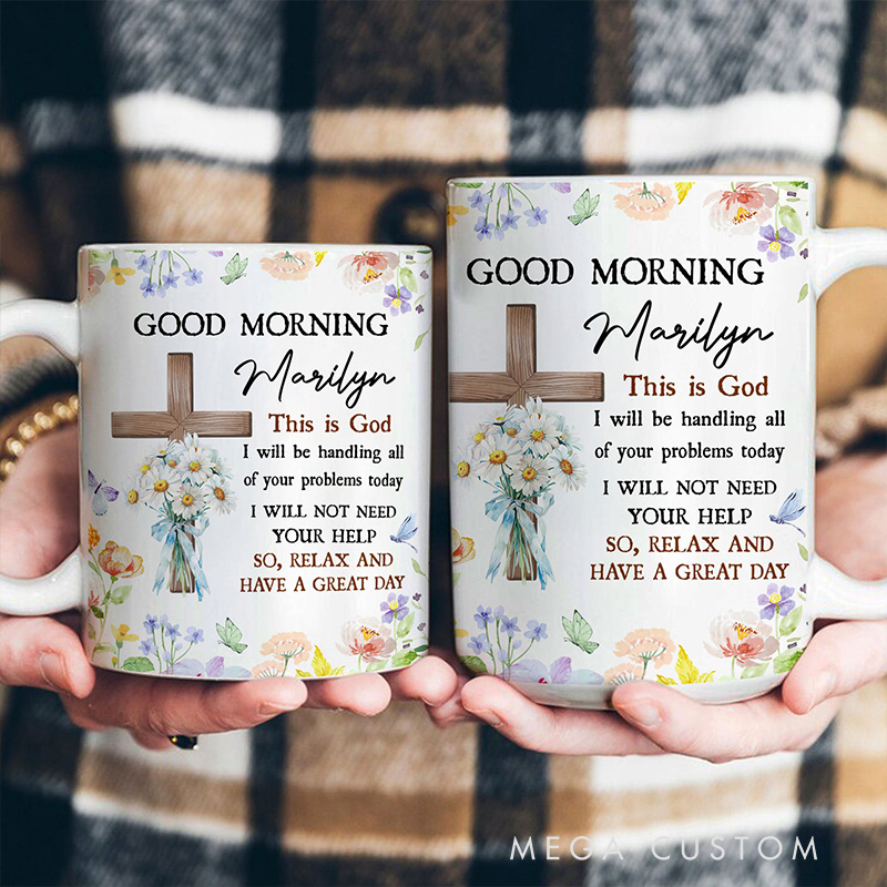 Personalized Good Morning this is God Birth Flower Ceramic Mug with Name Religious Gift for Christians