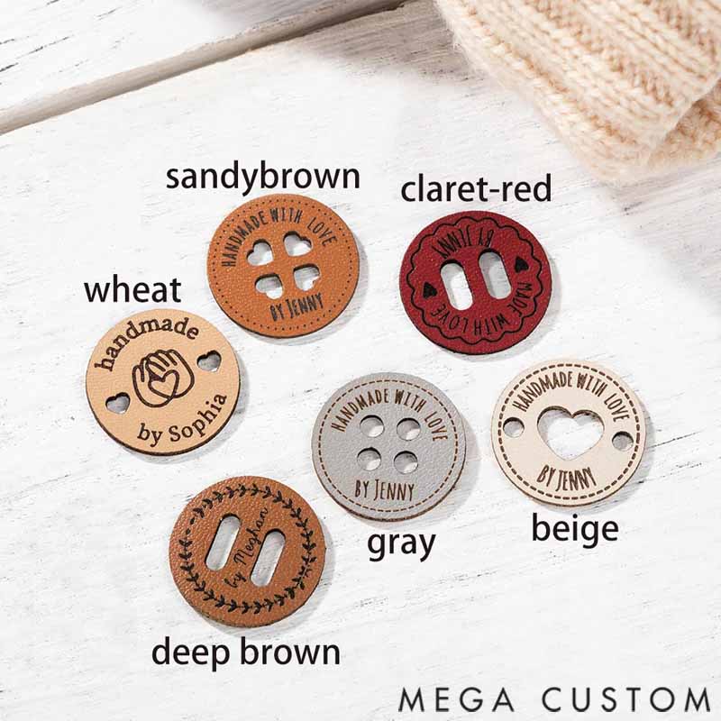 Personalized Handmade with Love Leather Button Set of 10 Clothing Hat Labels with Engraved Name Birthday Gift for Knitting Crocheting Lovers