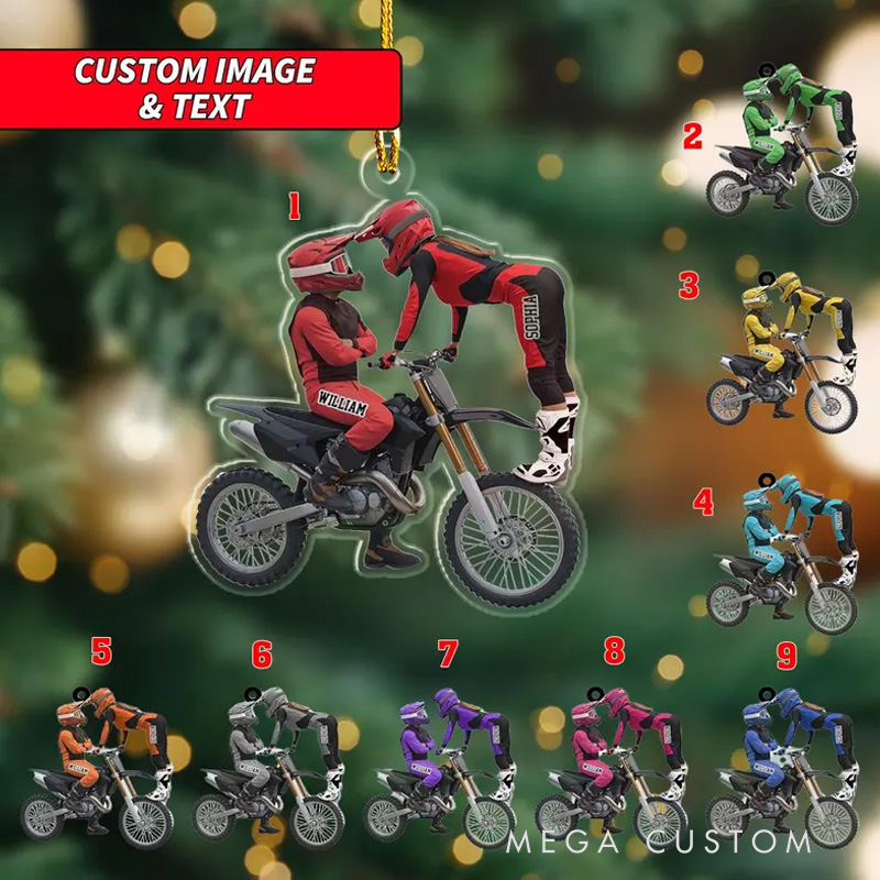 Personalized Motocross Couples Christmas Ornament 2D Printed Ornament Dirt Bike Christmas Ornament