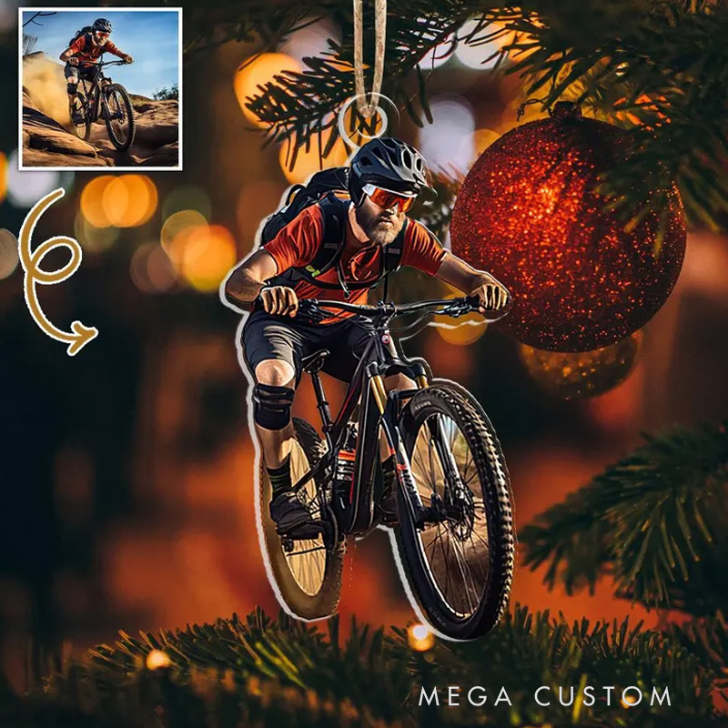 Personalized Cycling Ornament Custom Photo Mountain Bike Christmas Decoration Biker Holiday Gift for Cyclist Sports Lover Biking Lover Gift
