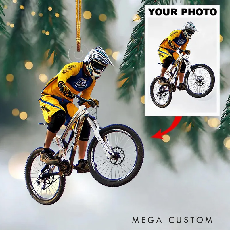 Personalized Cycling Ornament Custom Photo Mountain Bike Christmas Decoration Biker Holiday Gift for Cyclist Sports Lover Biking Lover Gift