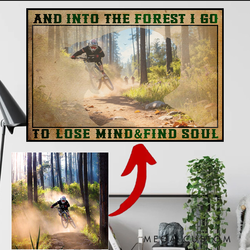 Personalized Bicycle Photo Portrait Mountain Biking Wall Art Cyclist Gift Idea Cycling Present for Him