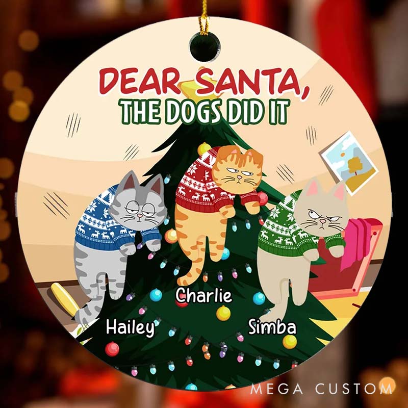 Personalized Cat Lover Dear Santa the Dog did It Christmas Ornament