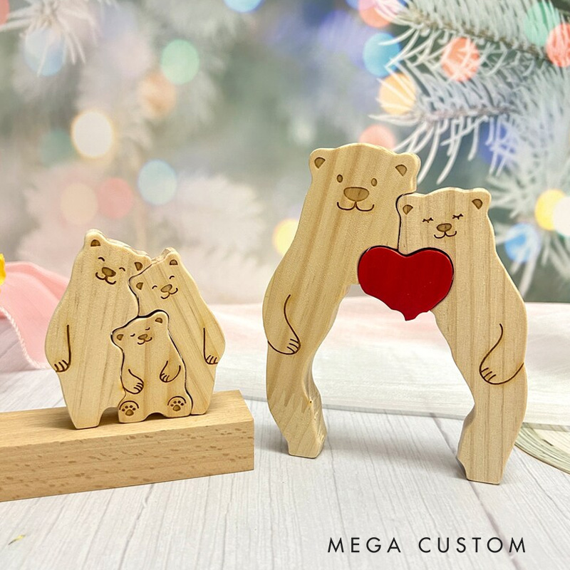 Personalized Wooden Bear Family Puzzle Wooden Hugging Bears With Heart Engraved Custom Name Family Puzzle Family Anniversary Gifts Housewarming Gift