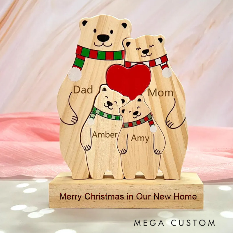 Personalized Wooden Bear Family Puzzle Wooden Bear With Scarf Engraved Christmas Keepsake Christmas Family Keepsake Gifts New Home Housewarming Gift
