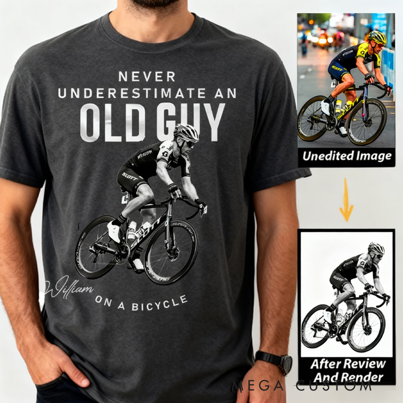 Personalized Cycling Classic T-shirt Photo Customed Mountaineer Gift Mountain Bike T-shirt Outdoors Graphic Tee