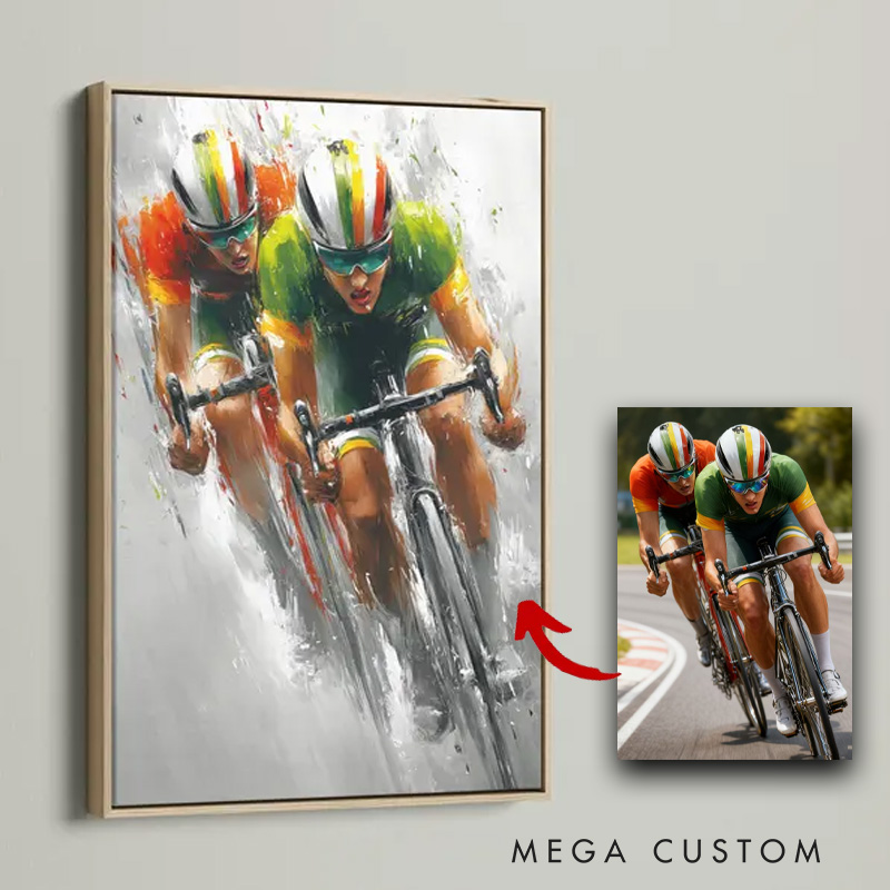 Personalized Bicycle Photo Portrait Bike Art Print Cycling Wall Decor Bike Race Artwork Athlete Gift for Man Cave Fitness Studio Art Print