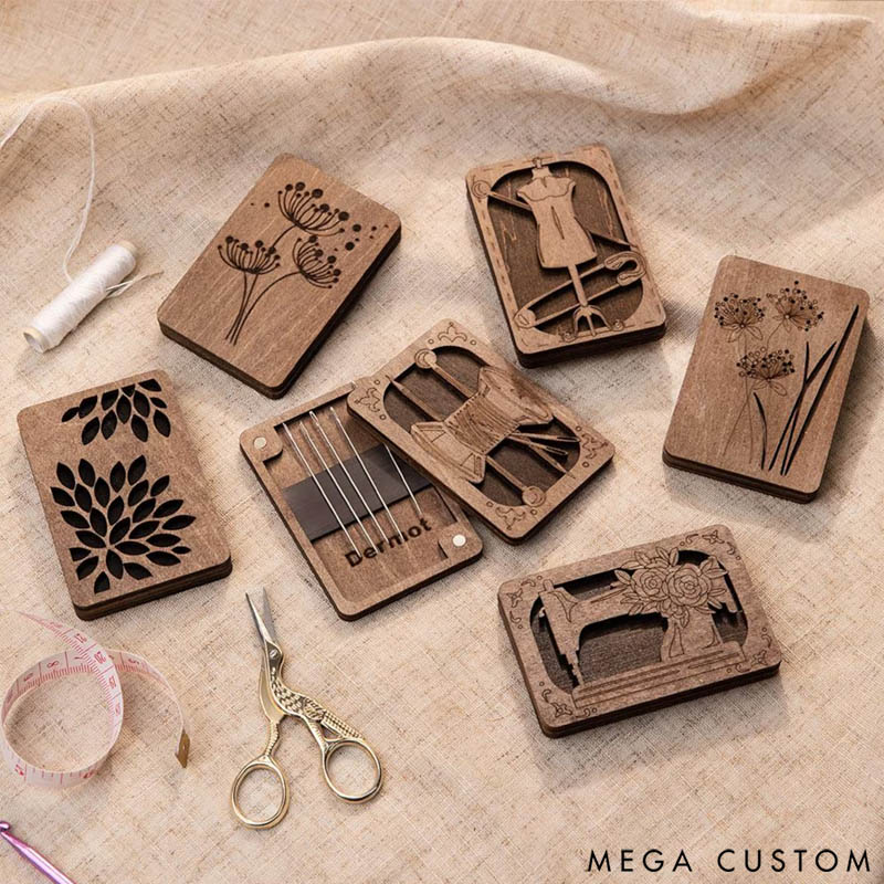 Personalized Wooden Needle Box Holder with Magnet Needle Minder Embroidery Needle Point Storage Tool