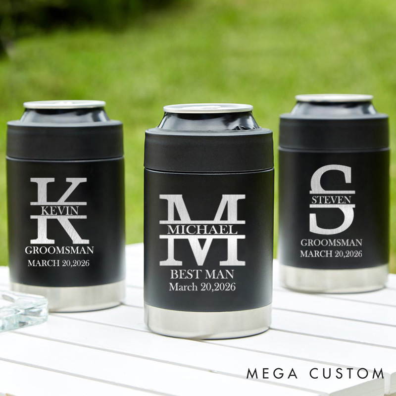 Personalized Groomsman Can Cooler Metal Can Holder Groomsmen Gift Beer Can Holder Bachelor Party Favors