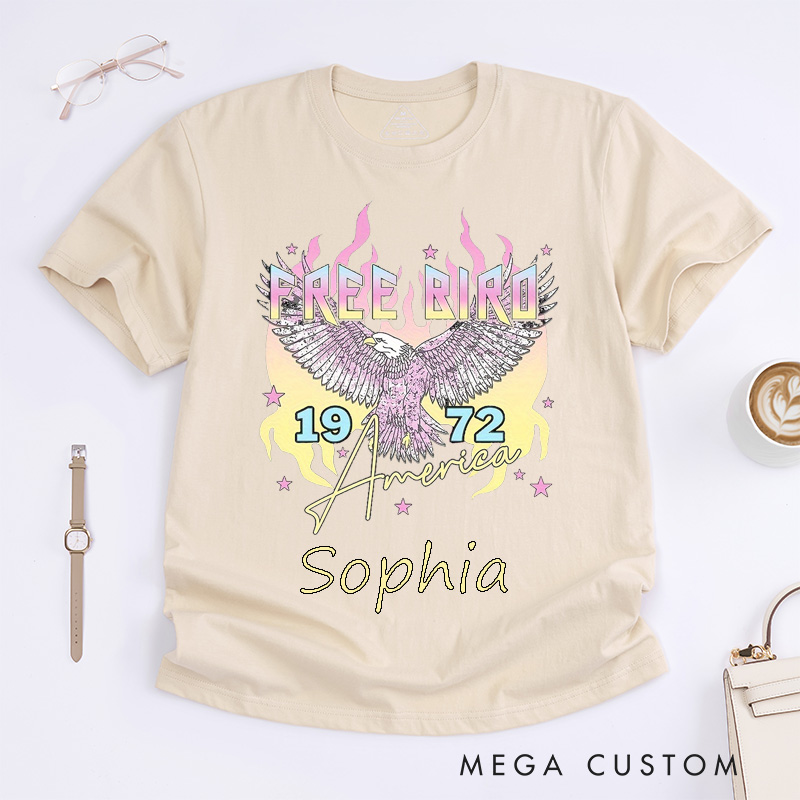 Personalized Vintage Eagle Graphic Classic T-Shirts Unisex 1972 America Retro Style Custom Name Gift for Music Lovers Men Women Birthday Present Tees