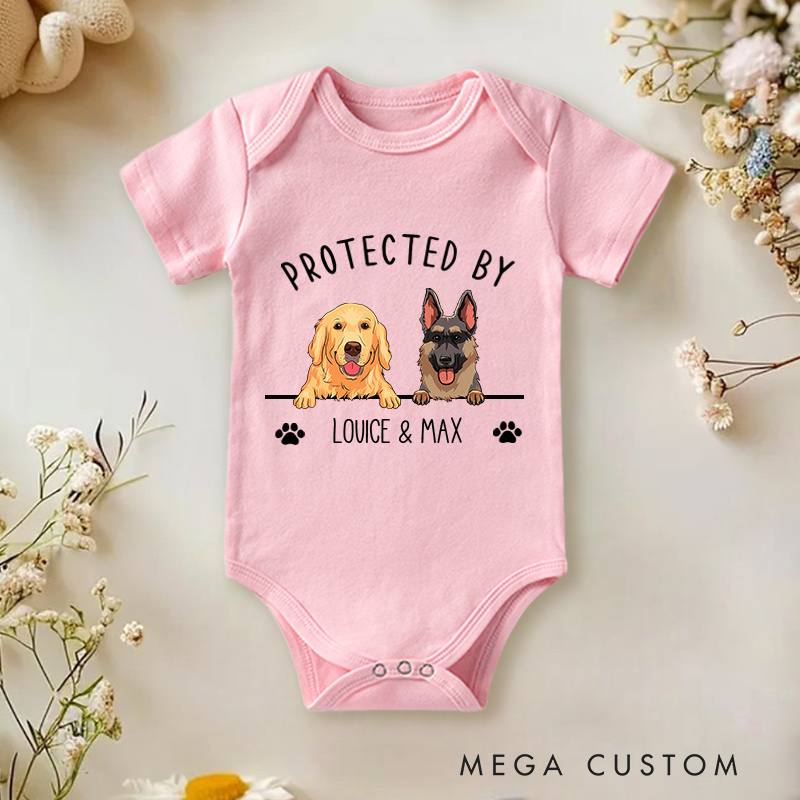 Personalized Pet Portrait Protected Baby Onesie Baby Pet Lover Outfit Baby Gift with Name