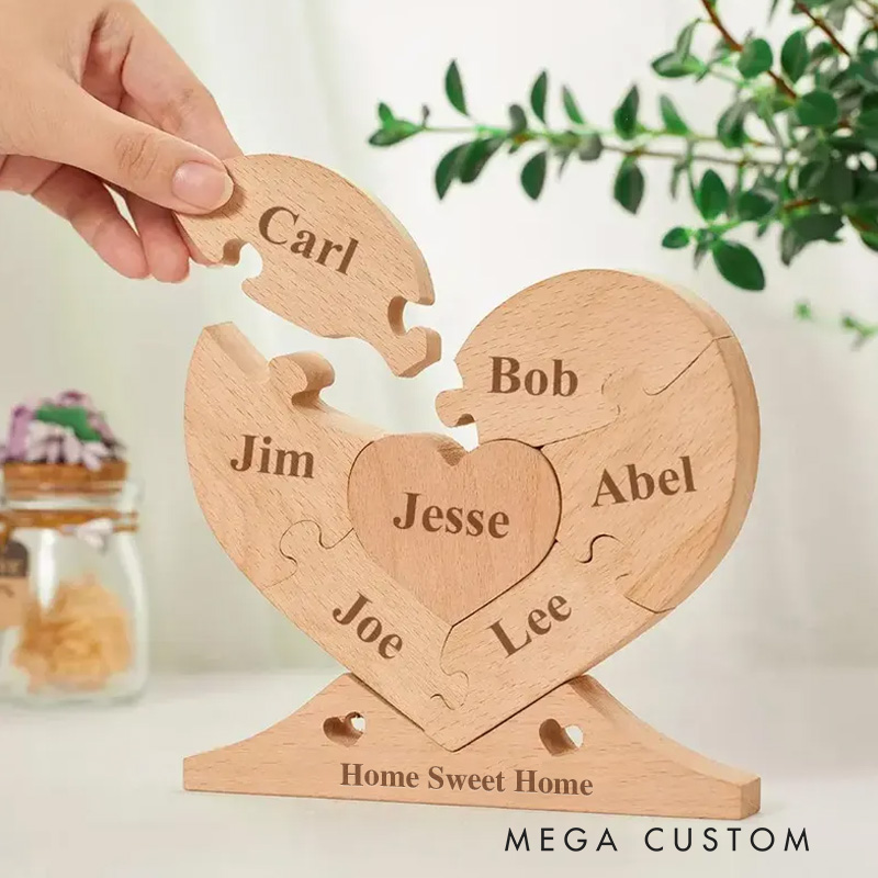 Personalized Wooden Heart Family Unity Puzzle Plaque Custom Engraved Wooden Heart Puzzle Family Name Decor Home Decoration New Home Housewarming Gift