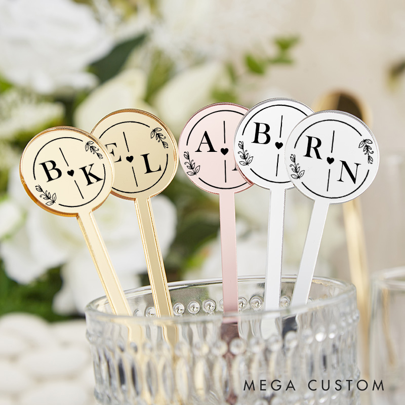 Personalized Wedding Drink Stirrer Custom Initials Drink Charms Bachelorette Party Favors Wedding Guests Gifts