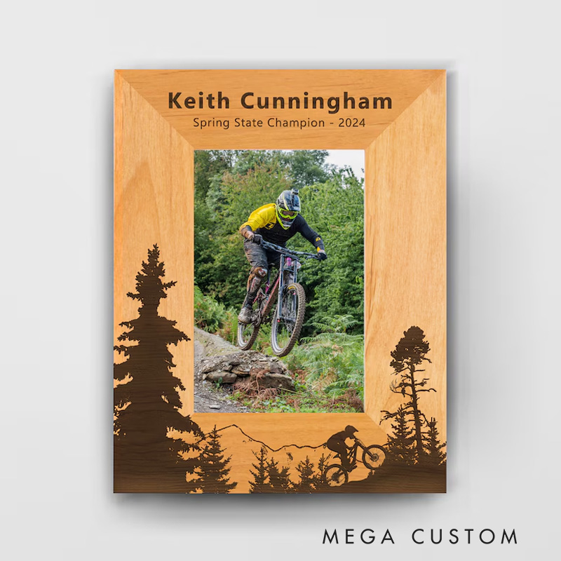 Personalized Mountain Bike Picture Frame Engraved Bicycle Picture Frame Engraved Photo Memory Picture Frame Riding Gift for Cycling Lovers