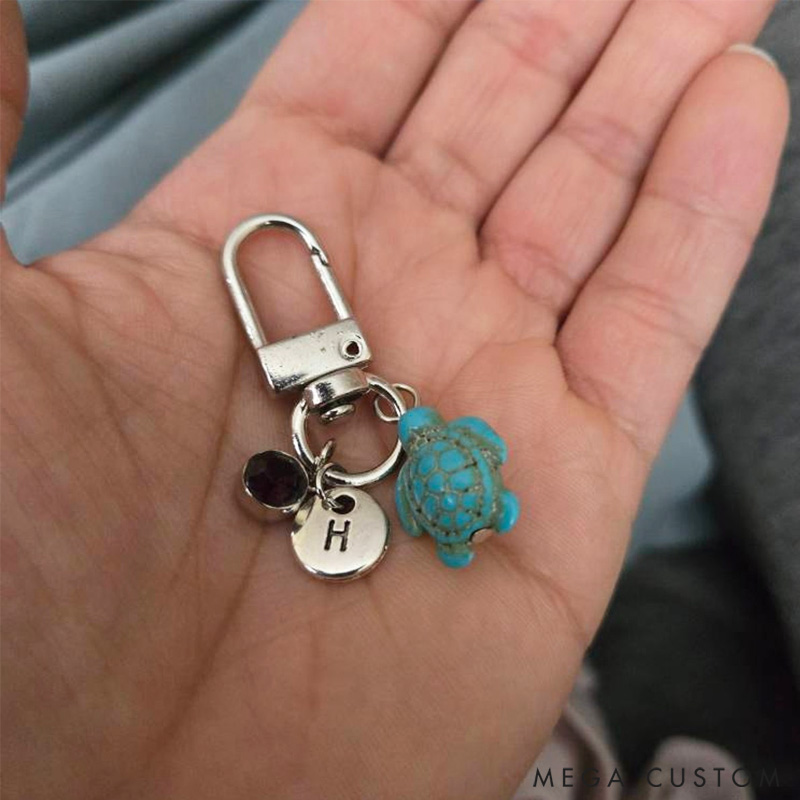 Personalized Travel Turtle Keychain with Birthstone Initials Travel Turtle Bag Charm Gift for Travel Lovers