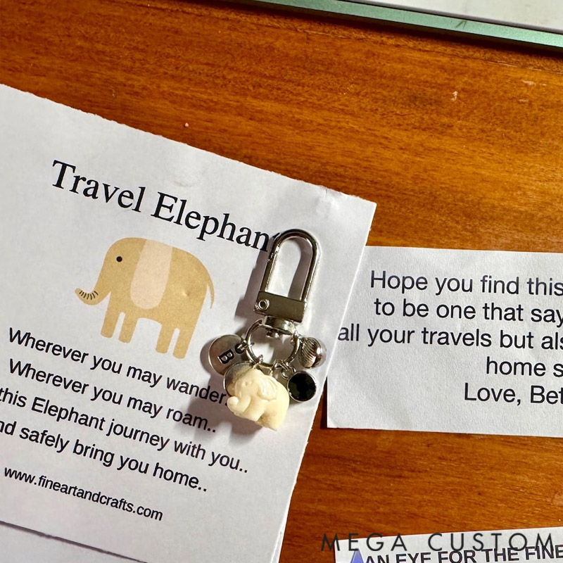Personalized Travel Elephant Keychain with Birthstone Initials Travel Turtle Bag Charm Gift for Travel Lovers