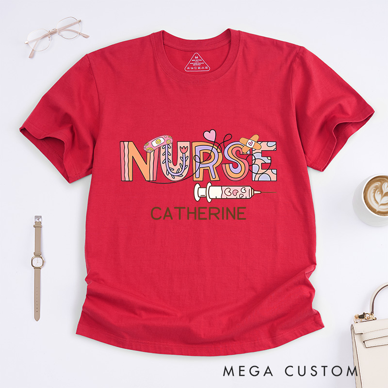 Personalized Nurse T-Shirts Caring Nurse Vibes Fashion Design T-Shirts