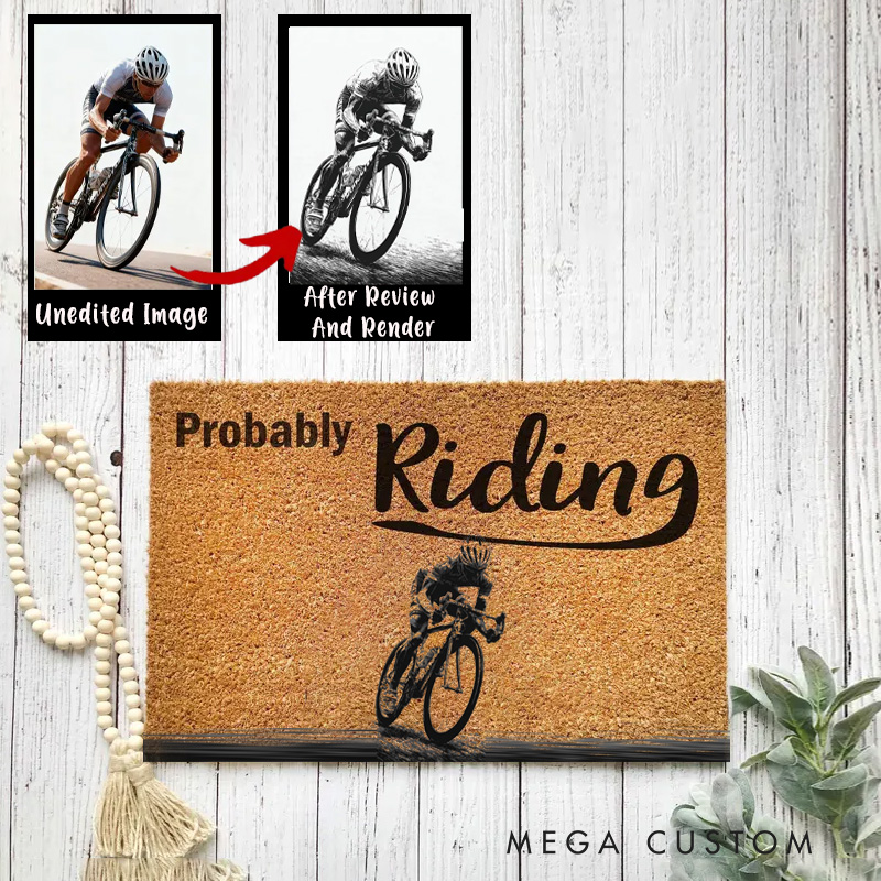 Personalized Bicycle Photo Doormat Probably Riding Dirt Bike Gift for Dad Welcome Mat Funny Doormat House Warming Front Door Funny Mat Housewarming