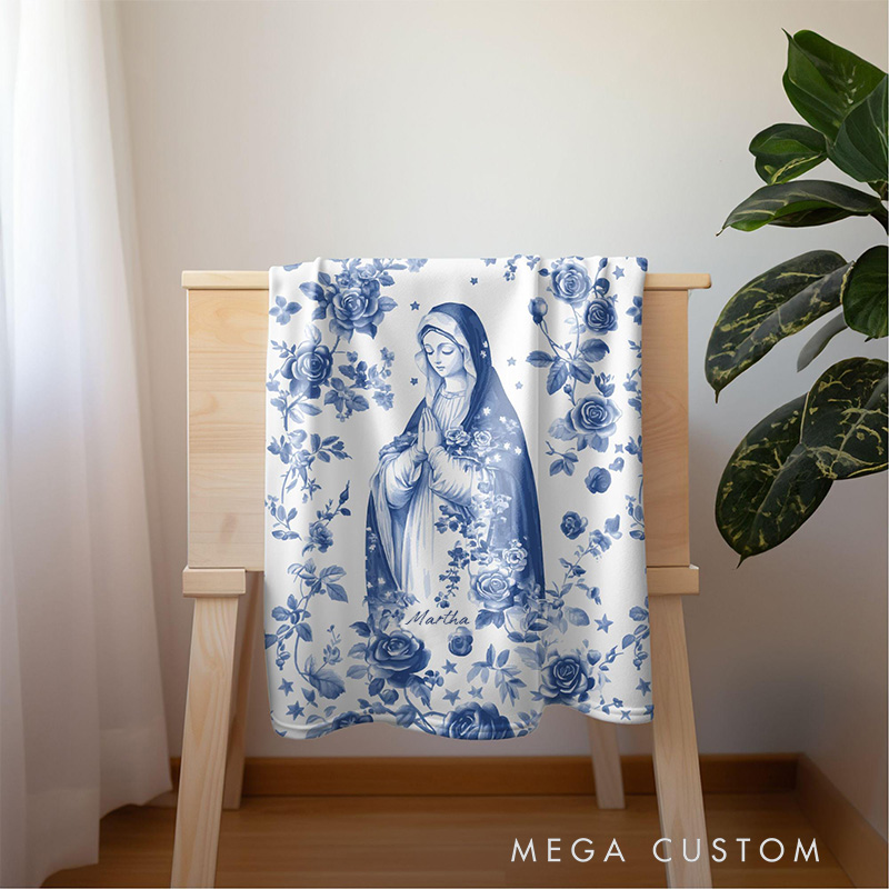Personalized Virgin Mary Soft Throw Blanket with Name Home Decor Religious Gift Catholic Gift for Women