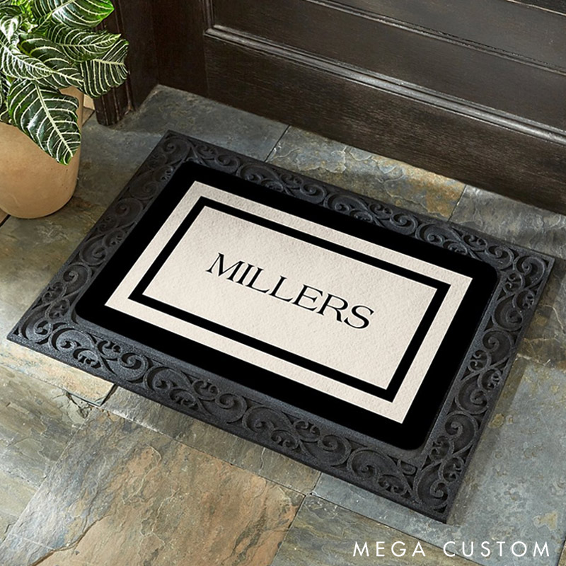 Personalized Family Name Doormat Custom Welcome Mat for New Home Elegant Housewarming Gift Durable Entryway Rug Classic Design for Indoor Outdoor Decor