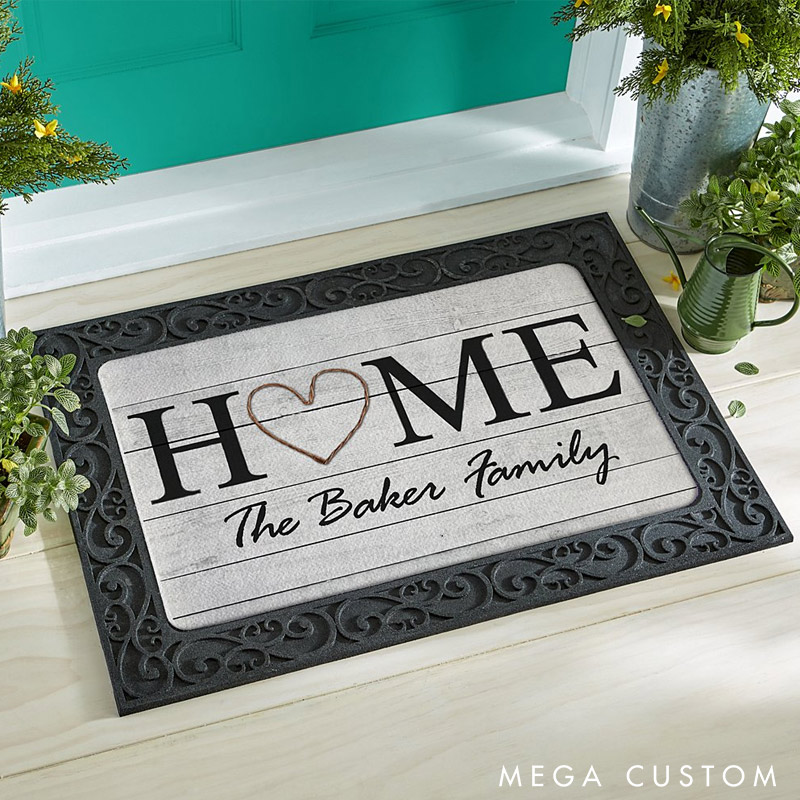 Personalized Home Doormat Custom Family Name Welcome Mat Perfect Housewarming Gift for New Home Heart Design Entryway Rug for Indoor Outdoor Decor