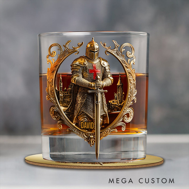 Personalized Knight of God Whiskey Glass with Name Religious Christian Gift Faith Gift for Men