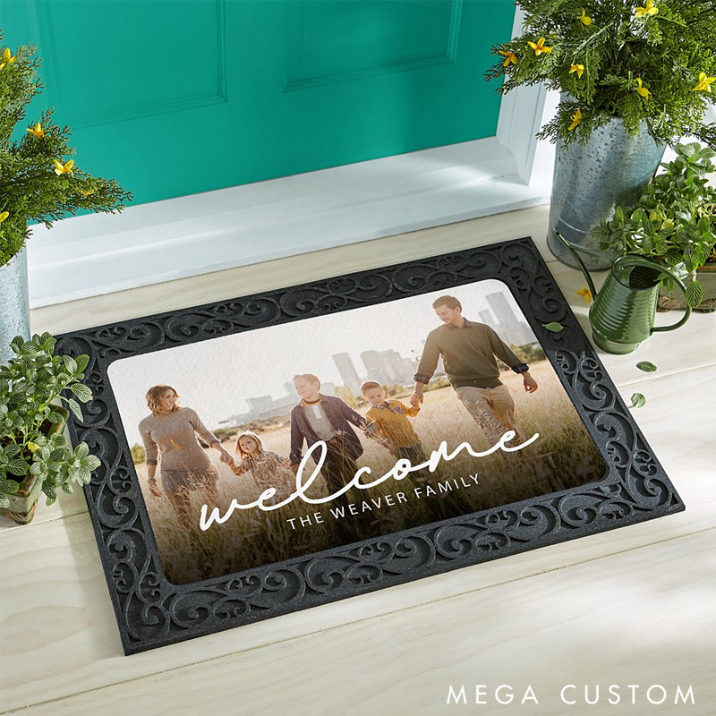 Personalized Welcome Doormat Custom Photo and Family Name Rug Perfect Housewarming Gift for New Home Unique Entryway Decor Durable Indoor Outdoor Mat