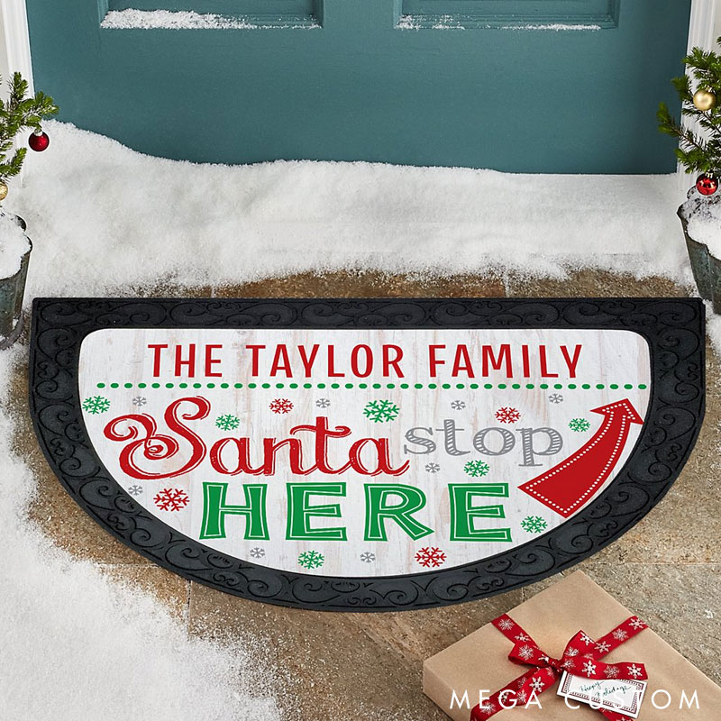 Personalized Santa Stop Here Doormat Custom Family Name Christmas Rug Perfect Housewarming Gift for New Home