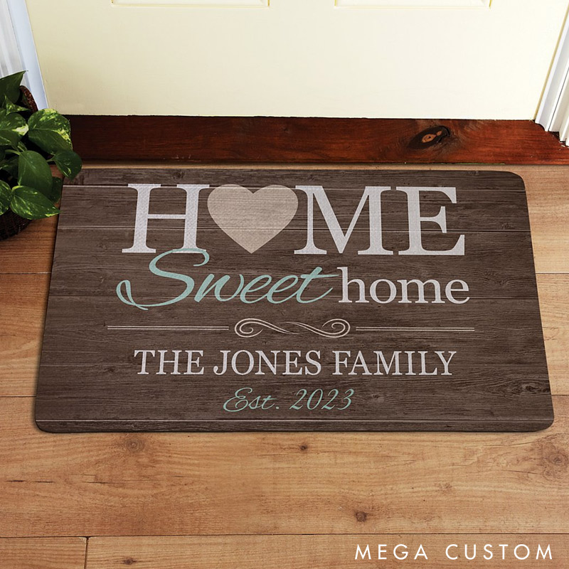 Personalized Home Sweet Home Doormat Custom Family Name and Established Year Rug Perfect Housewarming Gift for New Home Cozy Entryway Decor Durable Indoor Outdoor Mat