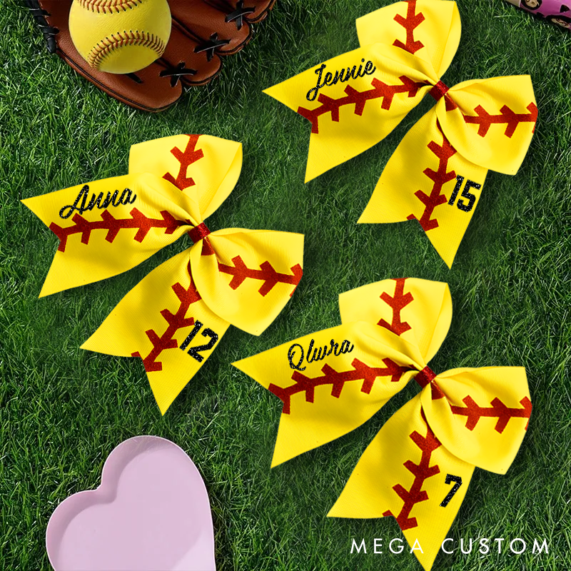 Personalized Softball Bow Sport Hair Accessories with Initial and Name Game Day Birthday Gift for Softball Players