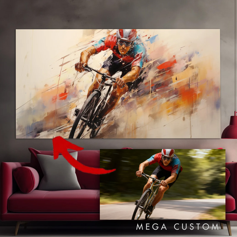 Personalized Photo Vintage Abstract Cycling Portrait Watercolour Cyclist Gift Idea Cycling Present for Him