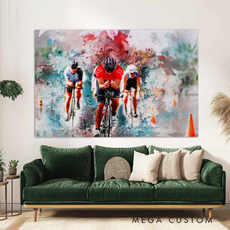 Personalized Photo Abstract Cycling Portrait Painting Cyclist Gift Idea Cycling Present for Him