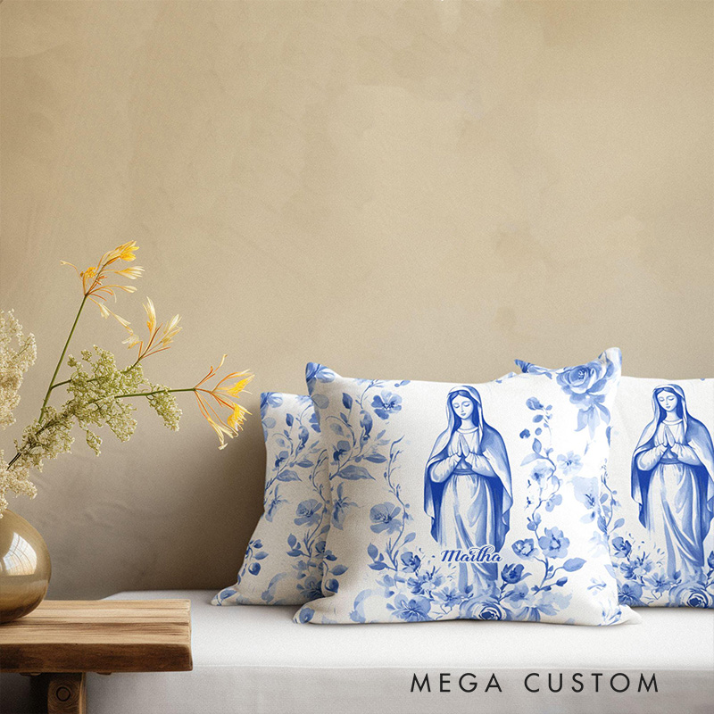 Personalized Blessed Mother of God Virgin Mary Throw Pillow with Name Home Decor Religious Gift Catholic Gift for Women