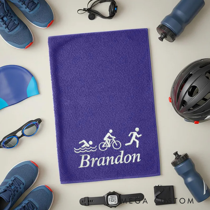 Personalized Cycling Towel Triathlon Towel Custom Embroidered Name with Swim Bike Run Icons Sports Towel Gift for Triathletes