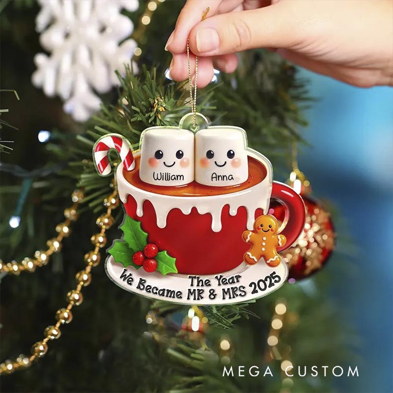 Personalized Couple Marshmallow Christmas Ornament For Newlyweds Couple Custom Name Hot Chocolate Xmas Tree Ornaments for Husband Wife
