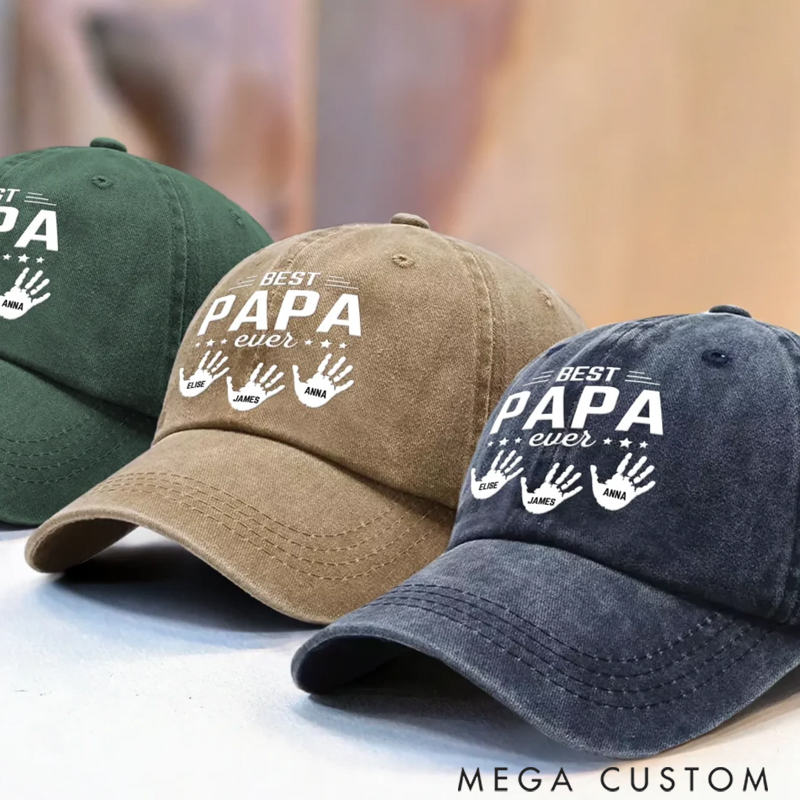 Personalized the Hands that Made Him Papa Vintage Washed Denim Baseball Cap