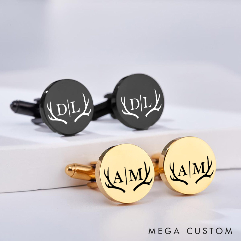 Personalized Engraved Antler Design Cufflinks Custom Wedding Party Gift Cufflink Groomsmen Groom Gift Bachelor Party Favors Cuff Link