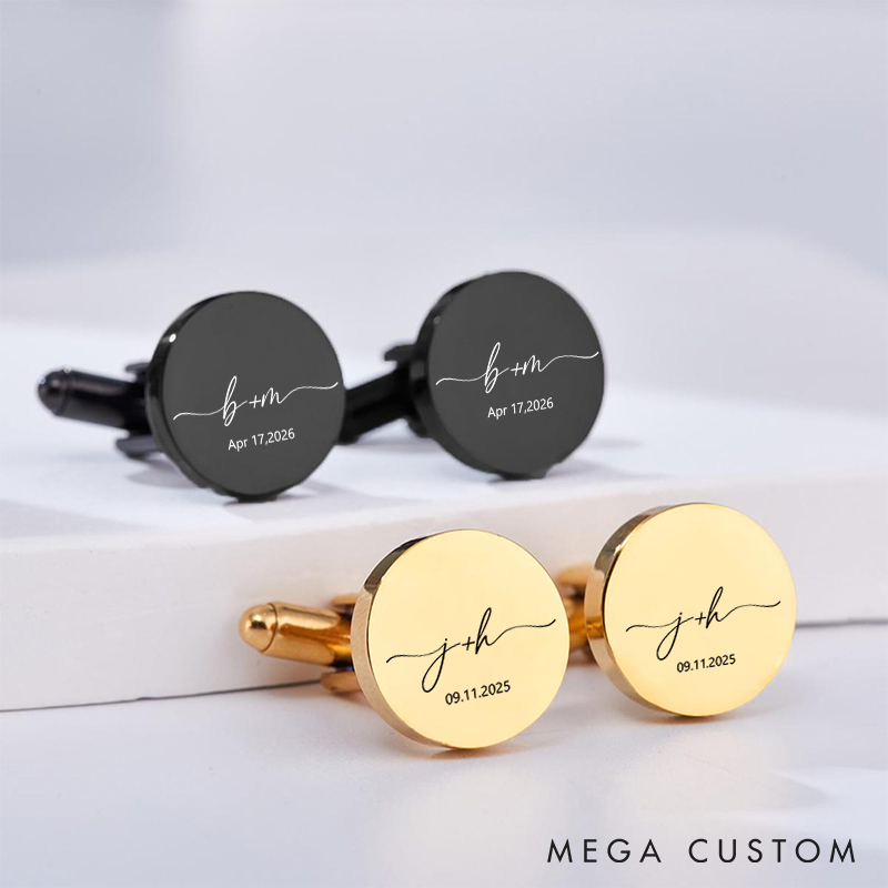 Personalized Minimalist Signature Cufflinks  with Initials and Dates Custom Mental Cufflinks for Husband Boyfriend Engraved Men's Cufflink