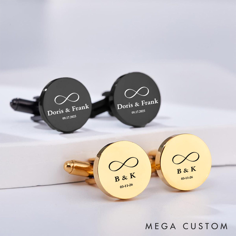 Personalized Infinity Symbol Cufflinks Custom Eternal Love Keepsakes Cufflinks for Men Husband Cufflinks with Couple Name