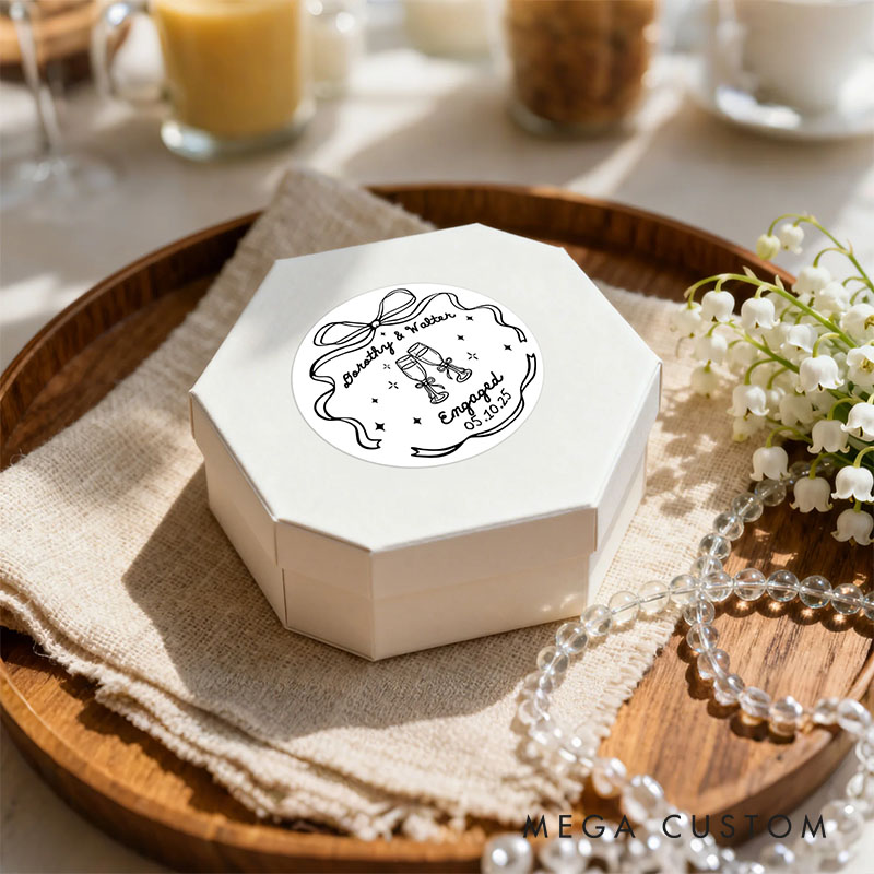 Personalized Romantic Wedding Bow Waterproof Stickers with Name Wedding Bridal Shower Party Favors Bachelorette Party Sticker Engagement Gift
